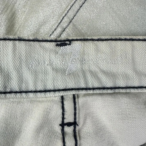 7 Seven For All Mankind 7FAM Jeans Womens 26 Beige Blue Metallic Coated Skinny* - Picture 12 of 16